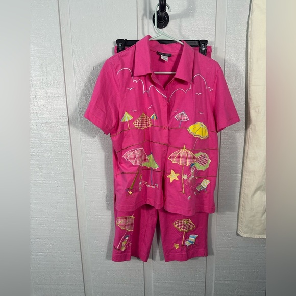 Marshall Rousso Pants - Marshall Russo  Vintage Pink Short Sleeve Capri Set Size M EUC